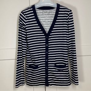 Eddie Bauer Navy Preppie Button Cardigan Navy White Stripe Long Sleeve NWOT